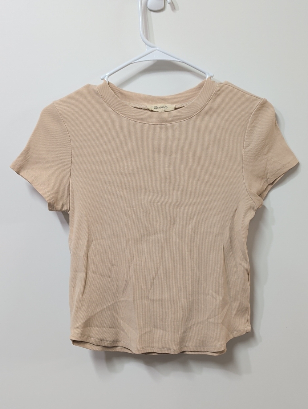 Madewell Beige Short Sleeve Ribbed Baby Tee Crop Top